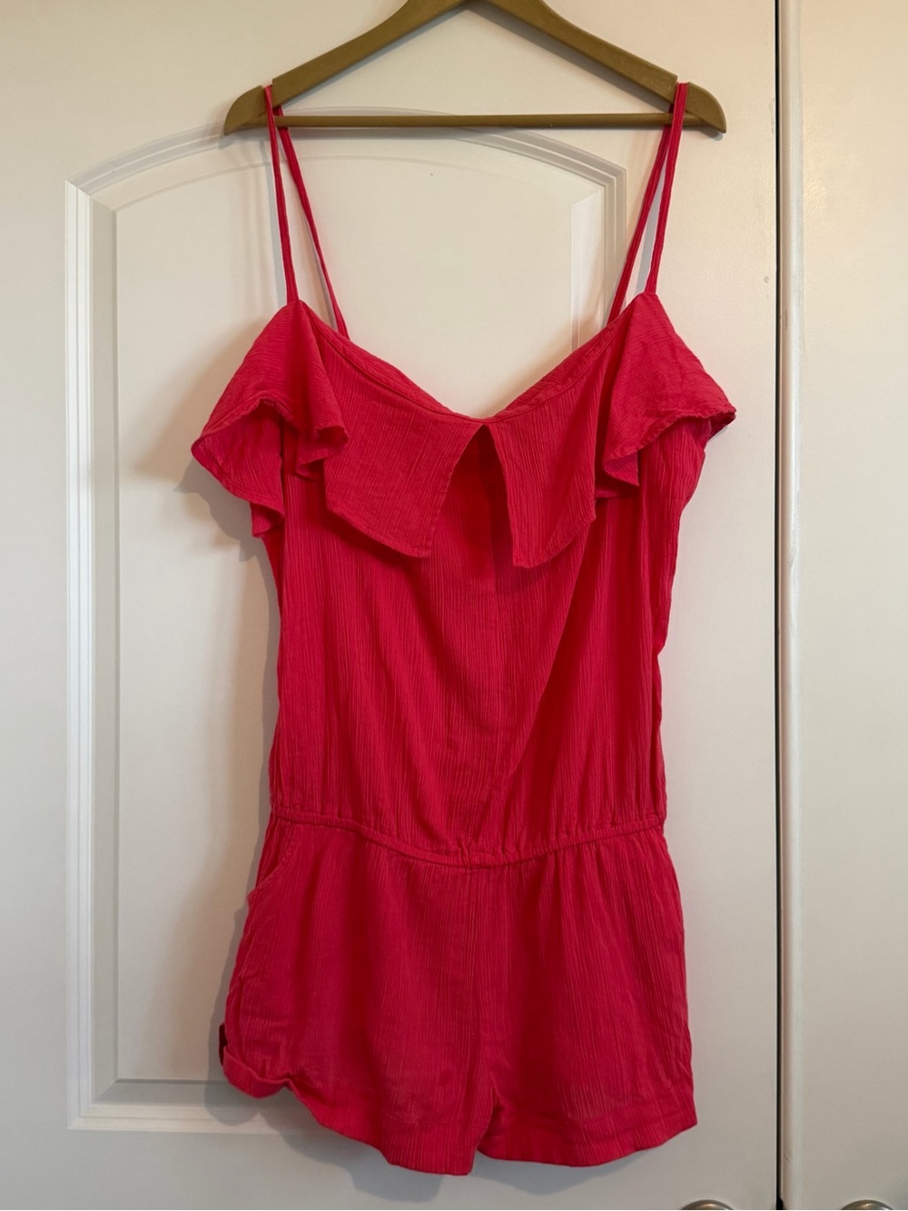 Apple Bottoms Hot Pink Ruffle-Trim Spaghetti Strap Romper